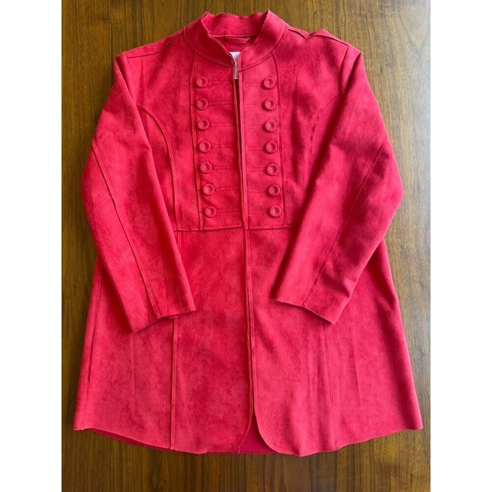 Multiples Women's Red Faux-Suede Military Style Jacket - Size S